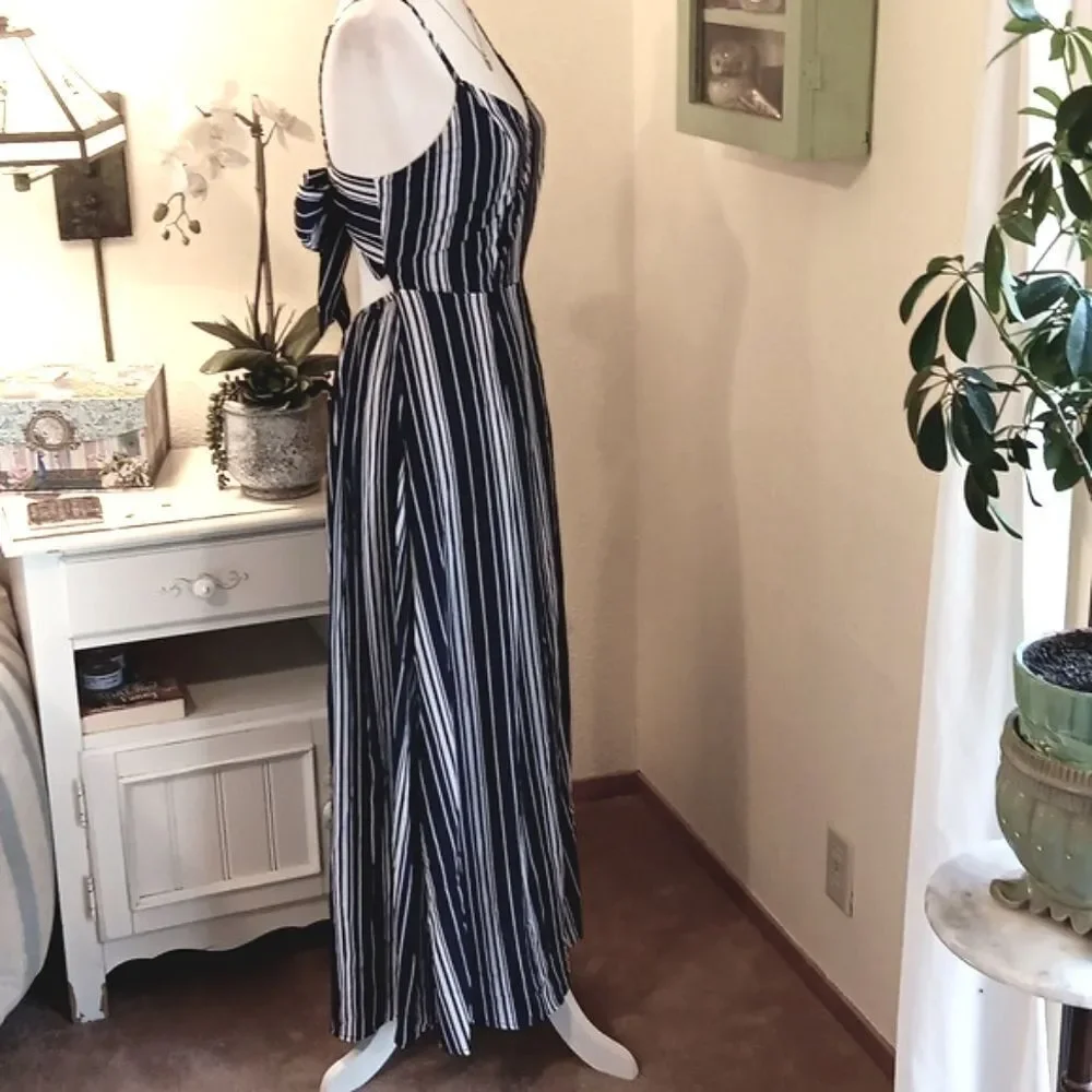 Zaful Navy and White Striped Maxi Dress. Nautical. Festival. Beachy.